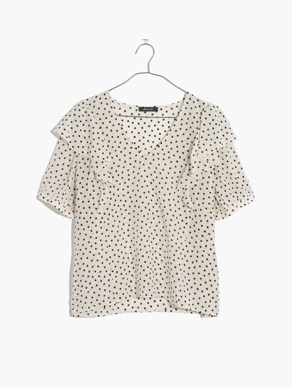 Madewell Cream and Black Polka Dot Ruffle Sleeve Blouse